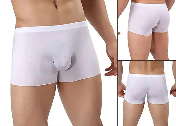 a man wearing a white underwear with no panties